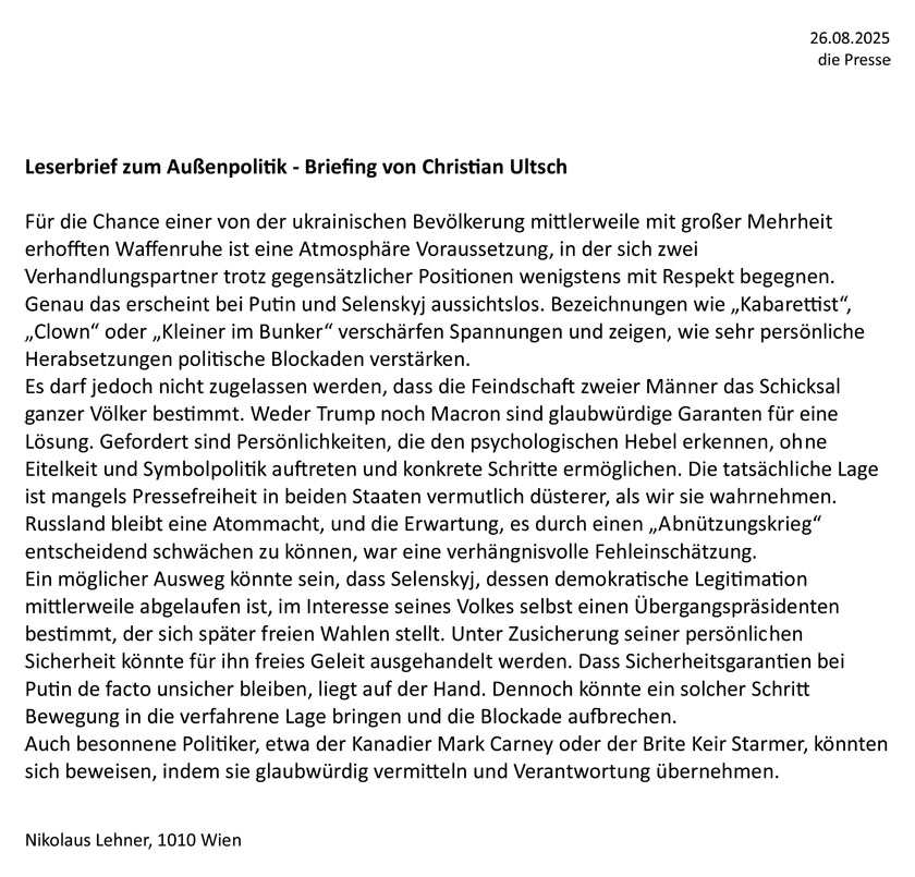Leserbrief zum 