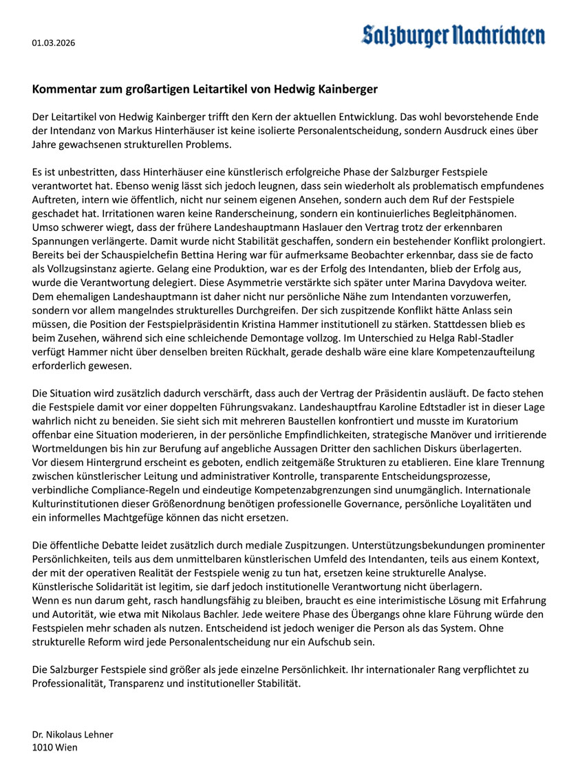 Kommentar zum großartigen Leitartikel von Hedwig Kainberger in den Salzburger Nachrichten