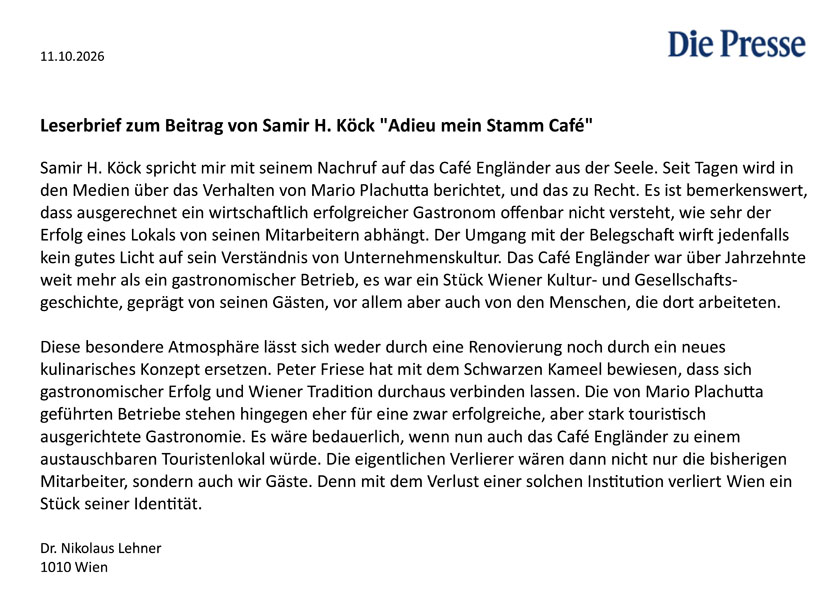 Leserbrief zum Beitrag von Samir H. Köck 